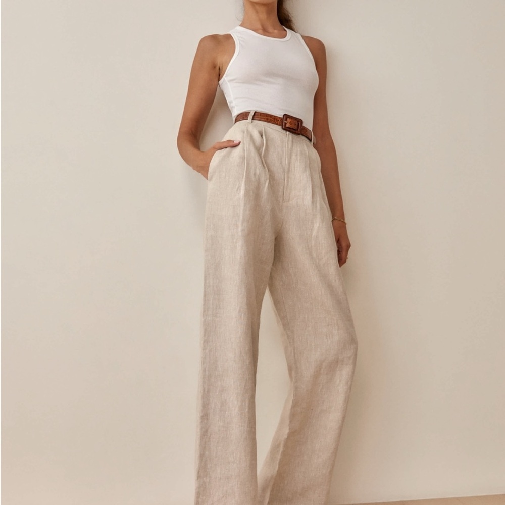 Reformation High-Rise Wide-Leg Linen Trousers in Natural